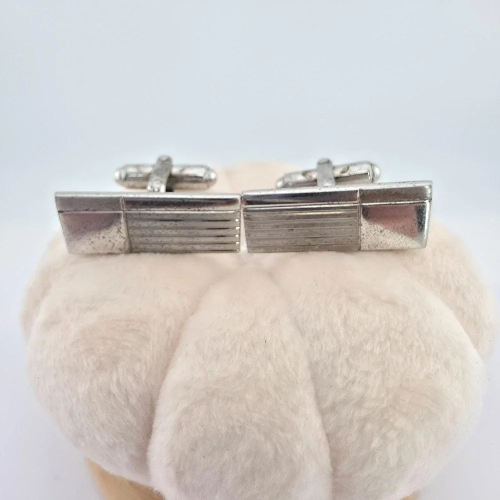 Vtg ANSON 925 Sterling Silver Cufflinks Mid Century Ridges Smooth Polish Patina